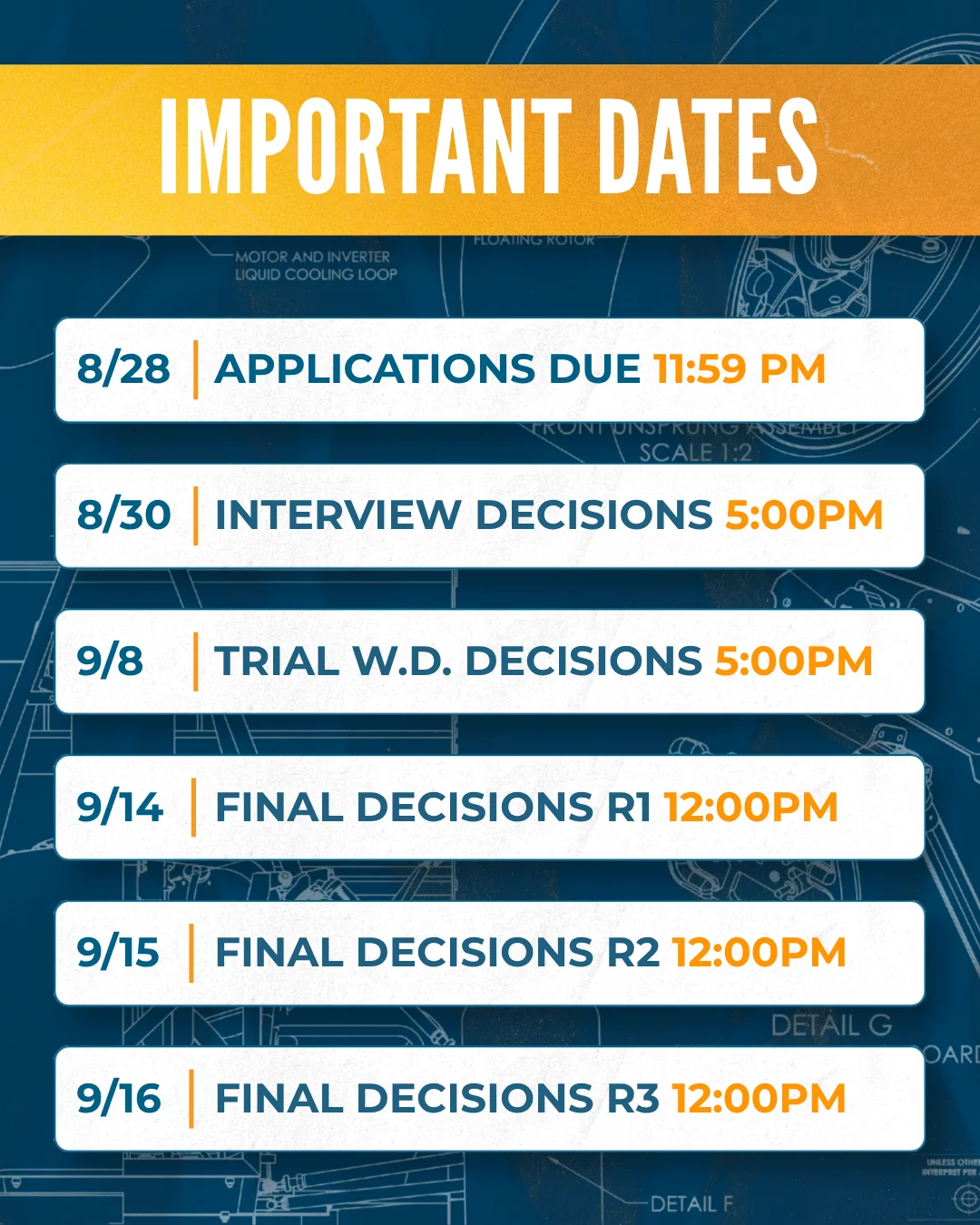 Important Dates recap graphic